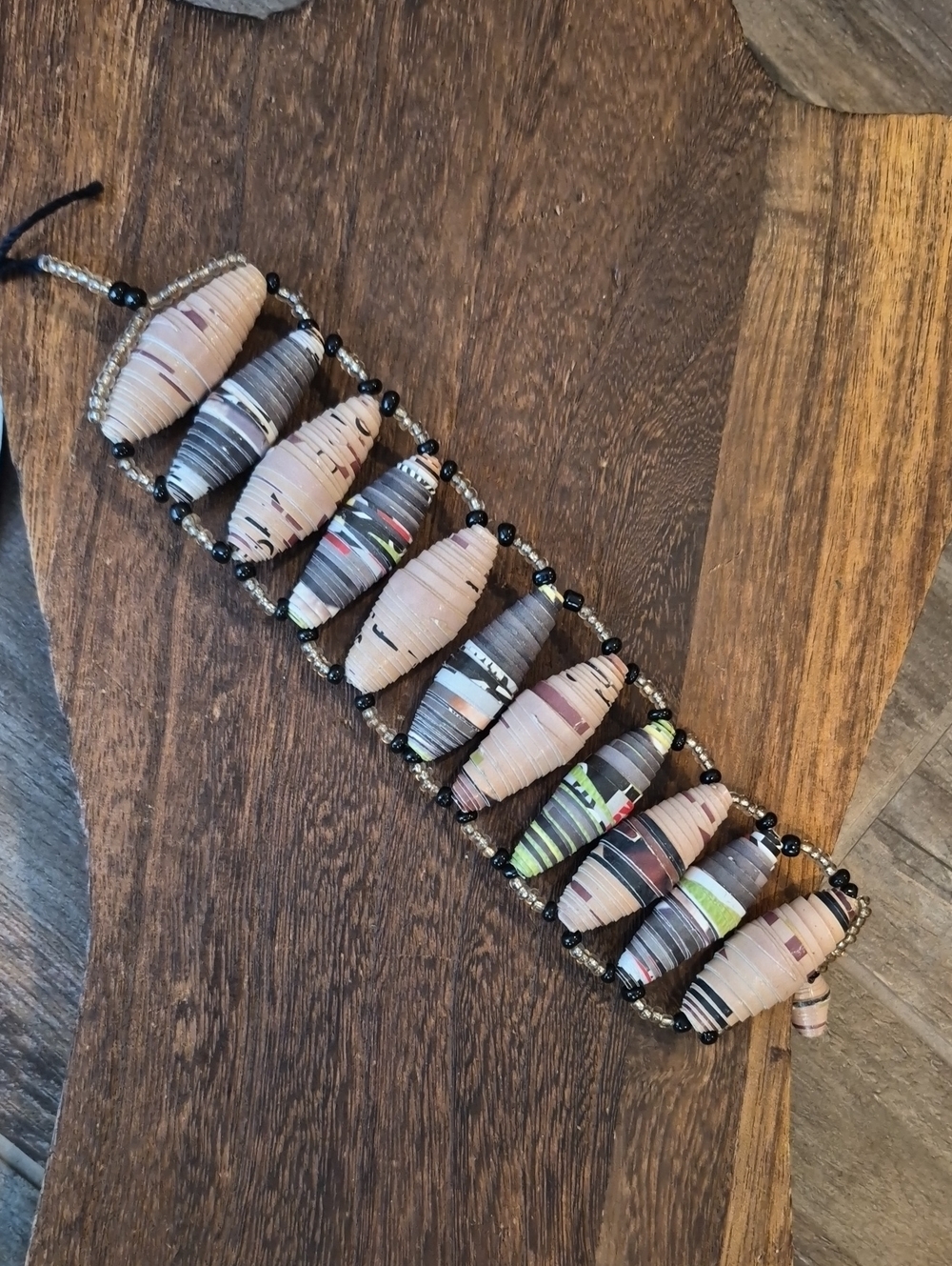 Handcrafted Paper Beaded Statement Bracelet, Button Closure, Botswana - Picture 2 of 11